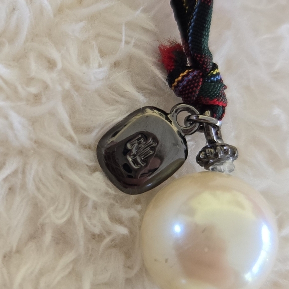Ralph Lauren Pearl Necklace with Red and Green Plaid Ribbon Bow - Picture 2 of 4